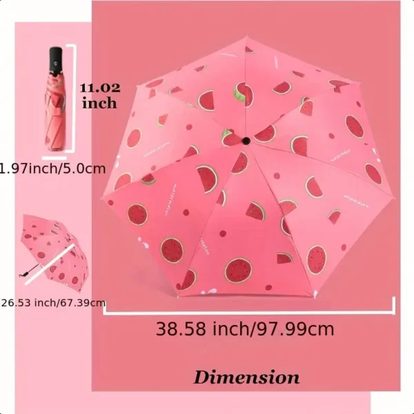 Compact Folding Umbrella - Watermelon Slice Design